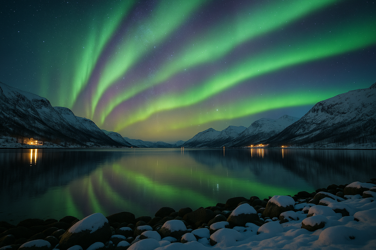 Norway Aurora Fjord Winter