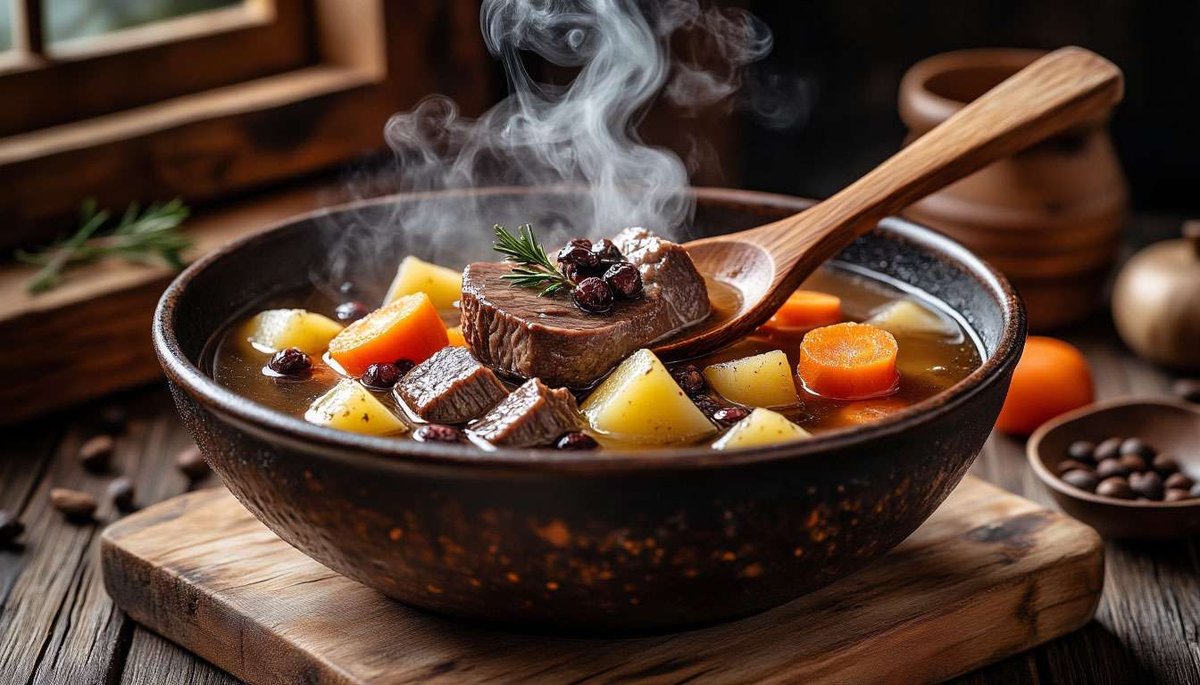 Traditional Sami bidos - "sun feast" on a plate.