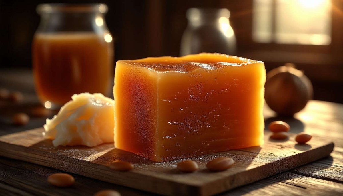 Sweet brunost and bold lutefisk side-by-side, illustrating extremes of Norwegian taste.