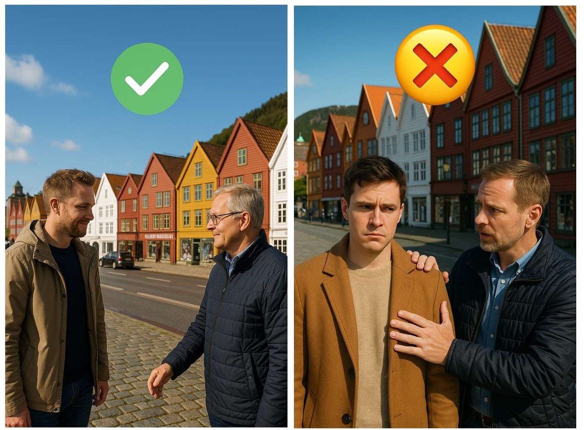 The image shows an example of friendly and unfriendly communication on a street
