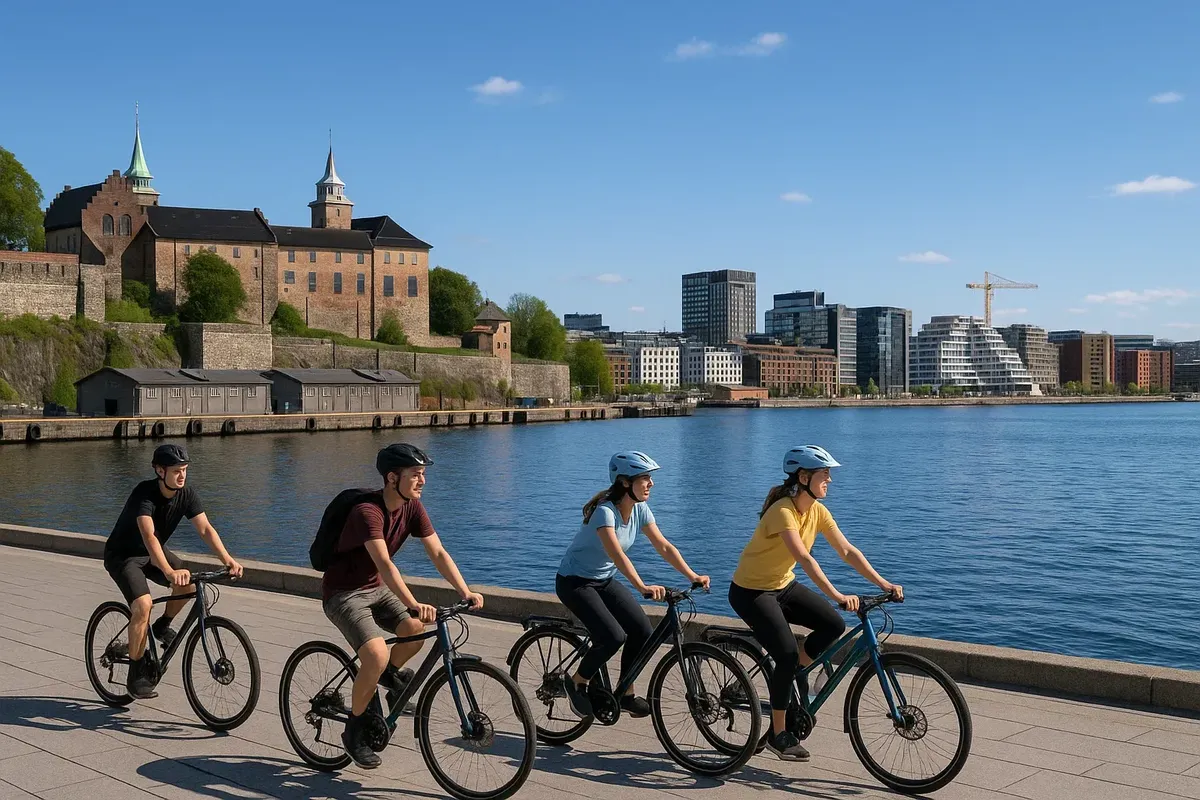 Oslo Bysykkel route with fortress and fjord view