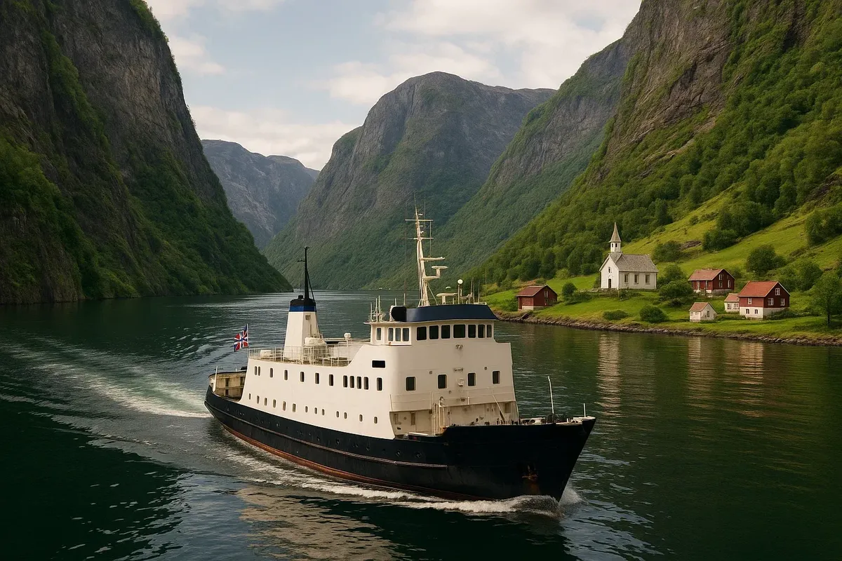 Classic fjord cruise moment with turquoise water and dramatic cliffs