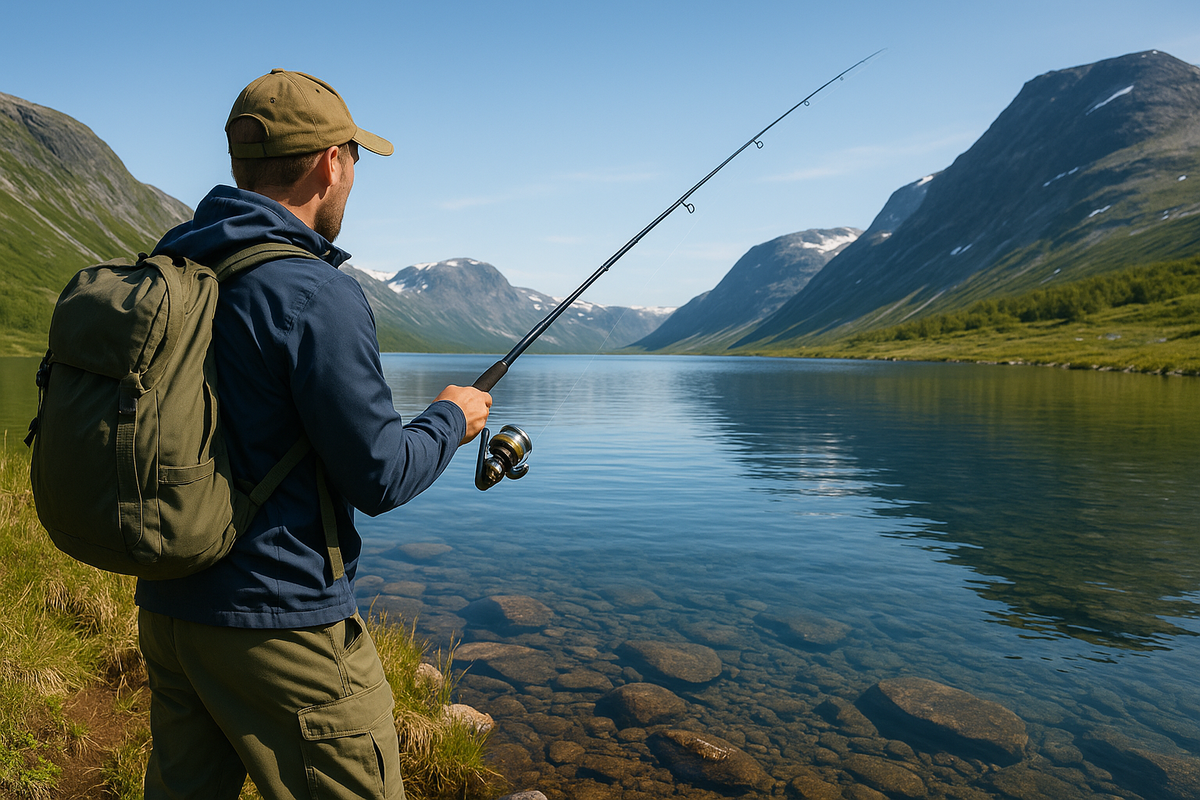 Fishing in a mountain lake