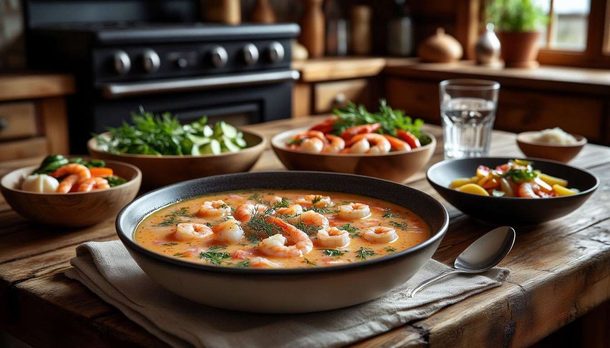 Silky fiskesuppe warms Nordic mornings—ocean flavours meet fresh cream and dill in every comforting spoonful.