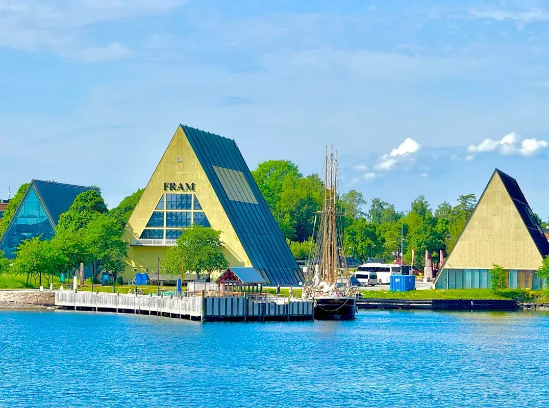 View of the Fram Museum building in Oslo from the water — home to legendary ships and stories of polar expeditions.