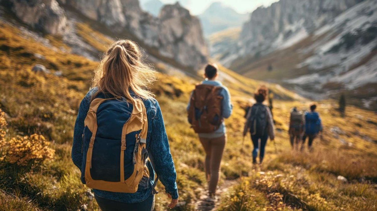 An easy trail leads through an alpine valley surrounded by cliffs.