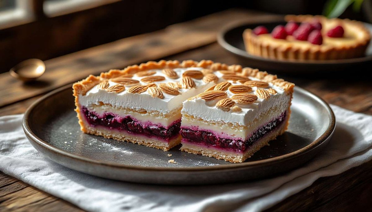 A duo of Norway’s iconic cakes—crunchy almond meringue meets light berry cream on one tempting plate.