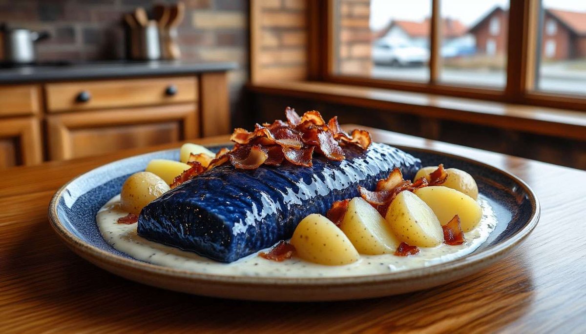 Classic lutefisk dinner—gelatinous cod, hearty sides and a taste of Norwegian Yuletide.
