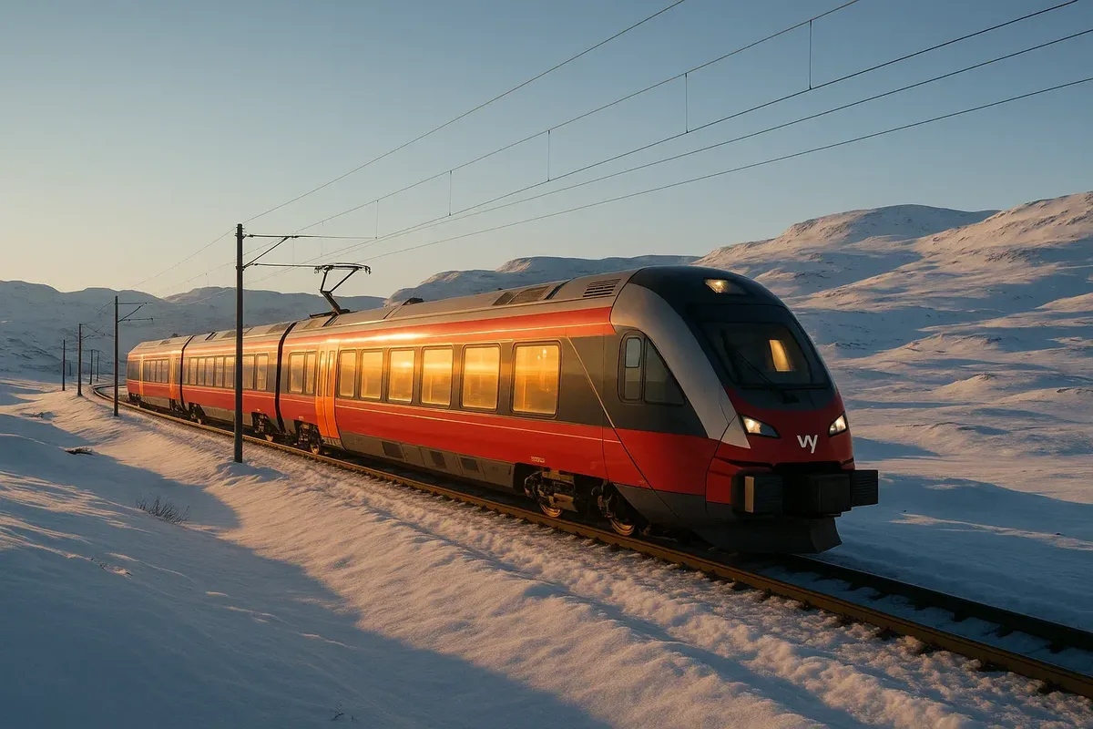 Панорамный поезд Vy на Bergensbanen среди гор — символ кинематографических видов и экологичности