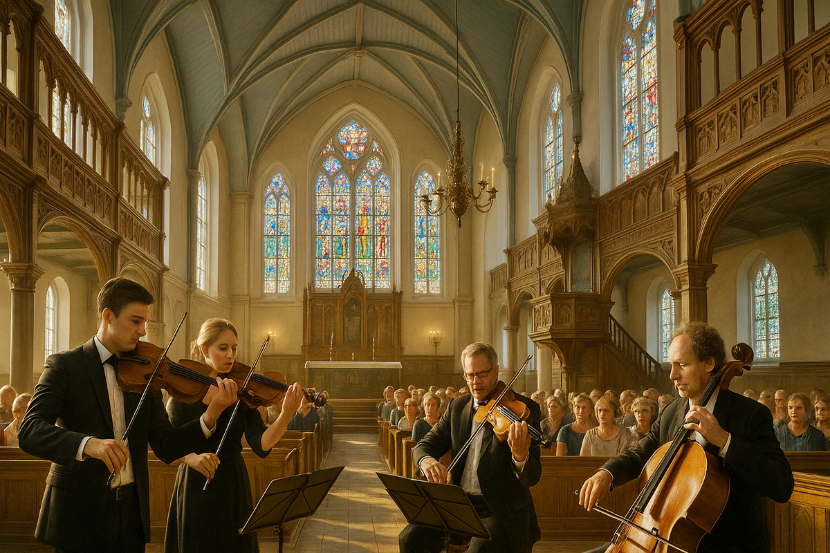 A quartet performs in a historic church.