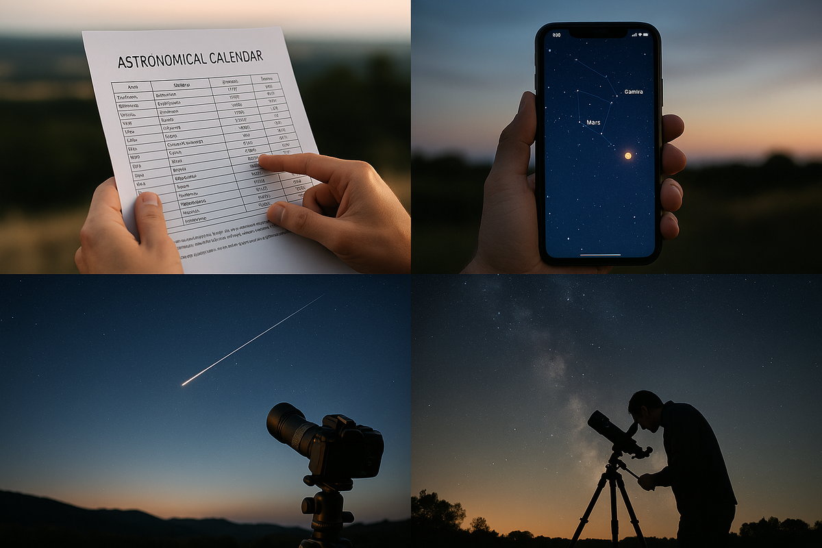 Prep for night observing: event calendar, mobile apps, and shooting meteors and the Milky Way with camera and telescope.