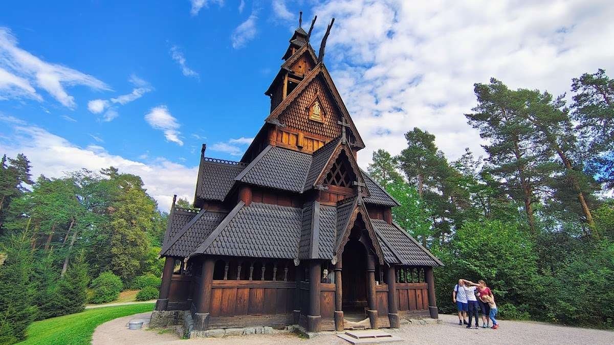 Wooden stave church located at the Norwegian Museum of Cultural History.