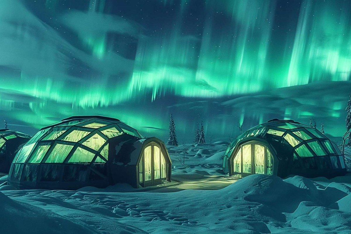 Glass igloos in Norway offer direct views of the northern lights from inside the room.
