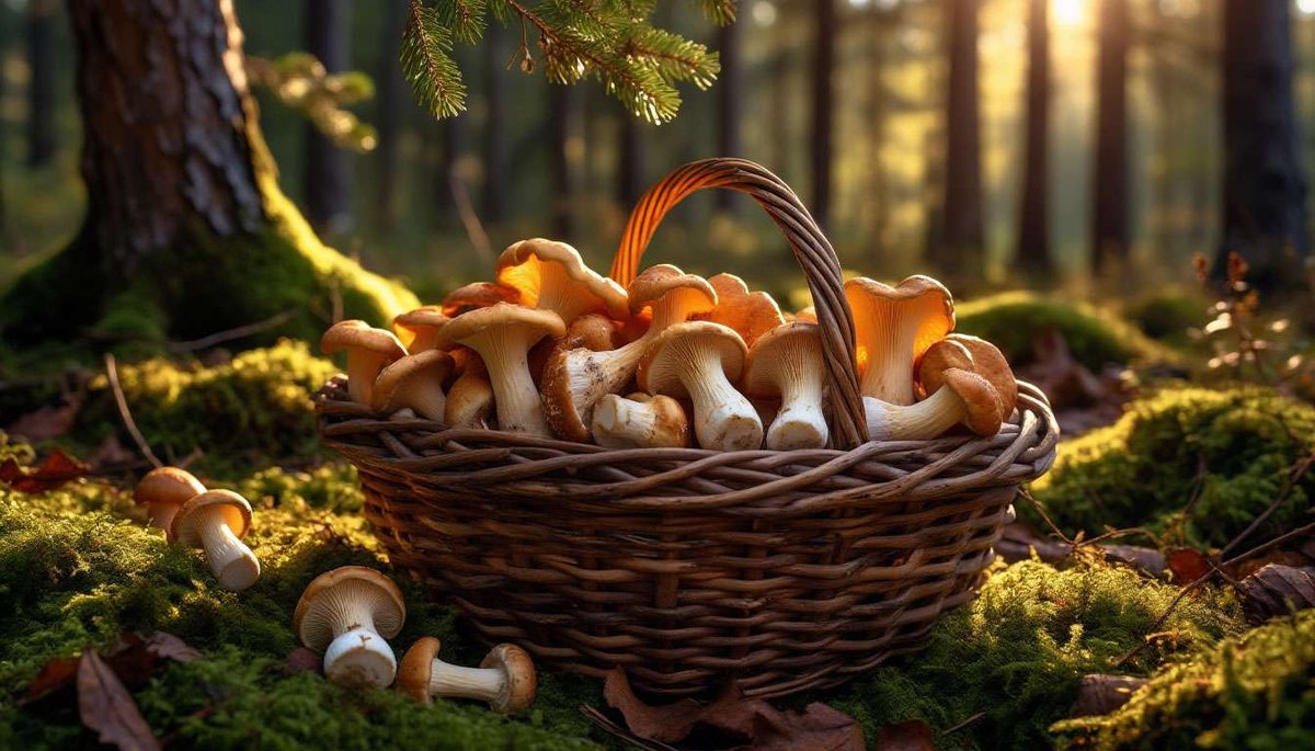 Forest mushroom haul: chanterelles & porcini ready for Nordic cuisine.