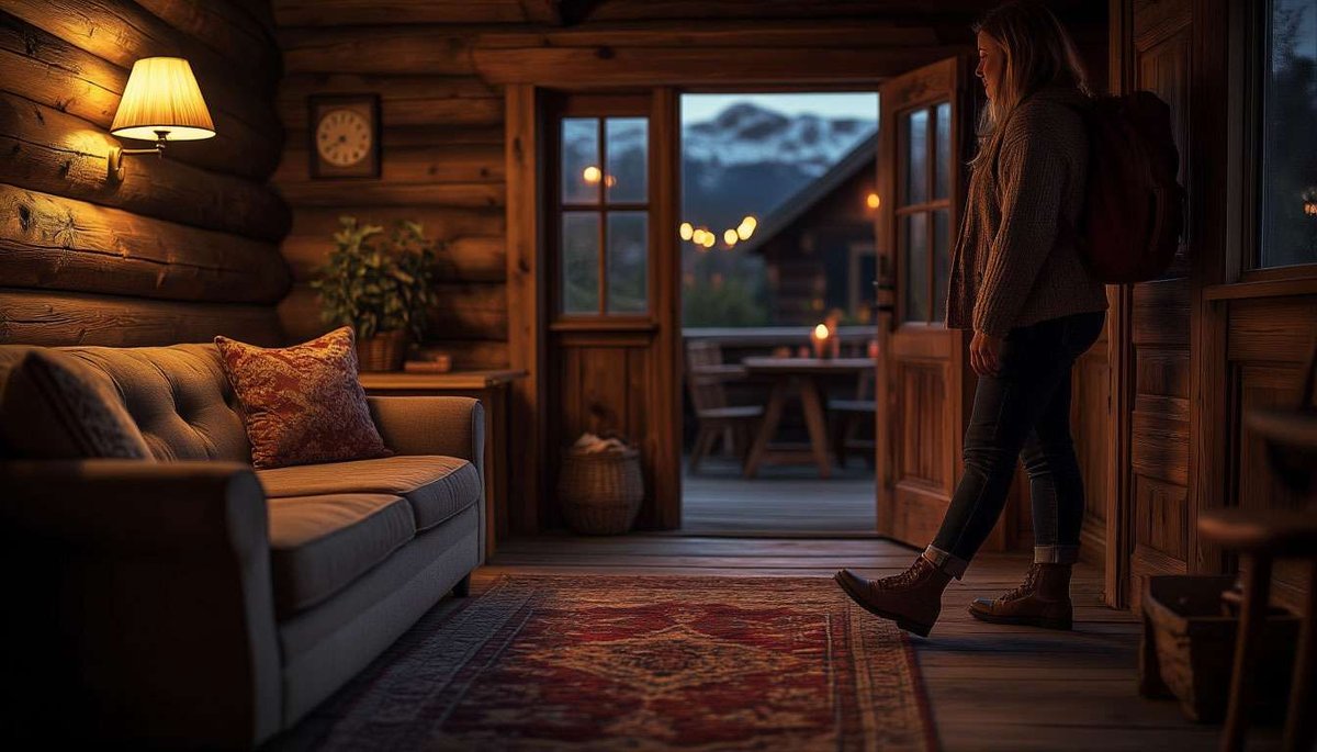 Respectful entry ritual—shoes off, small gift offered, warmth of a Norwegian home welcome.
