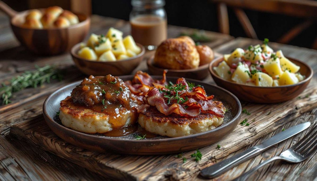 Norway’s everyday comfort—meaty kjøttkaker, hearty raspeballer and creamy potetsalat served homestyle.