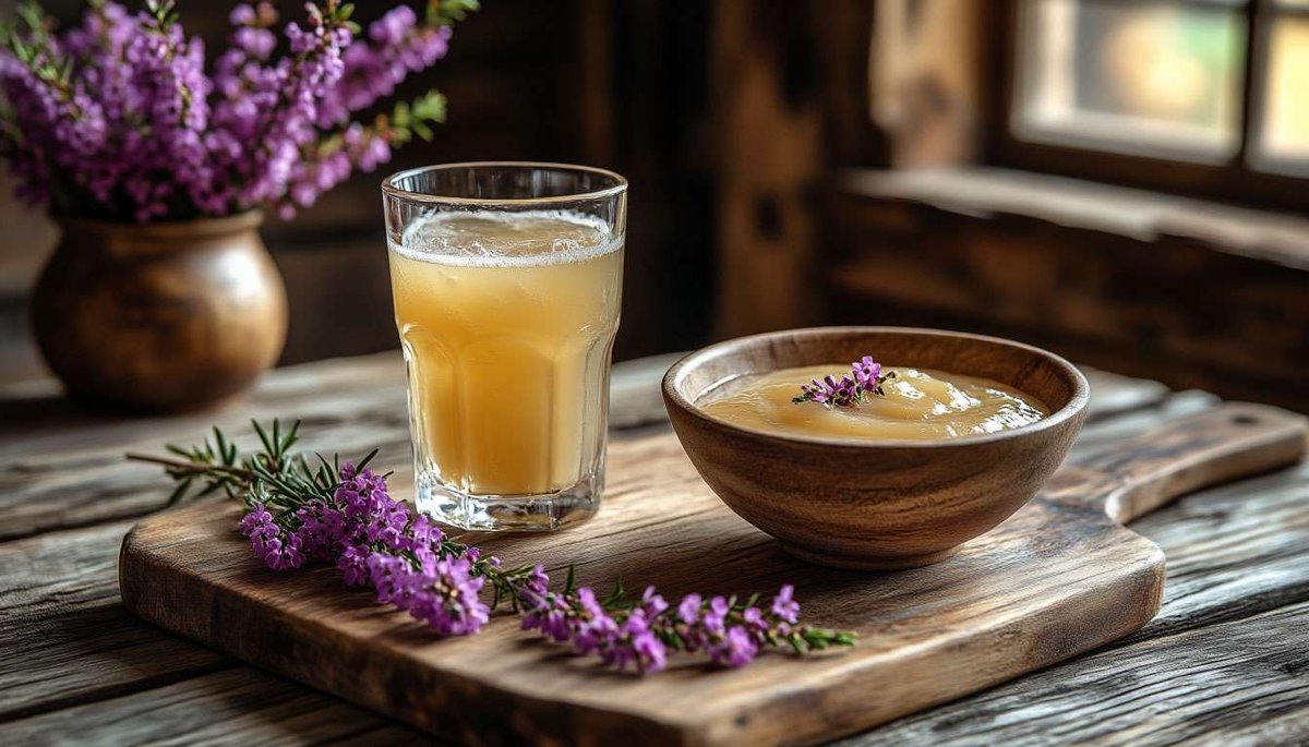 Norwegian farm-style dessert duo—apple-crunch parfait and buttery cream porridge ready for slow coffee time.