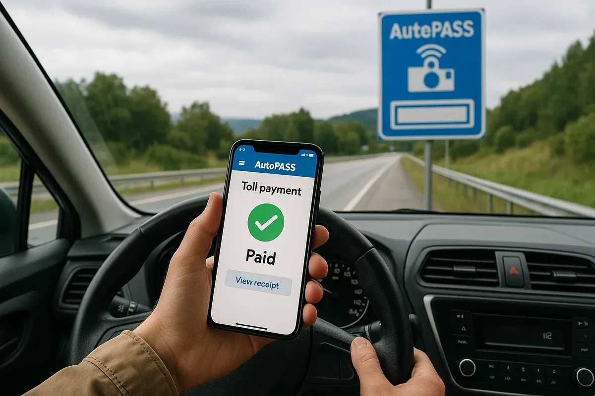 Typical Norwegian rural road with clear markings, speed limit signs and traffic camera pole