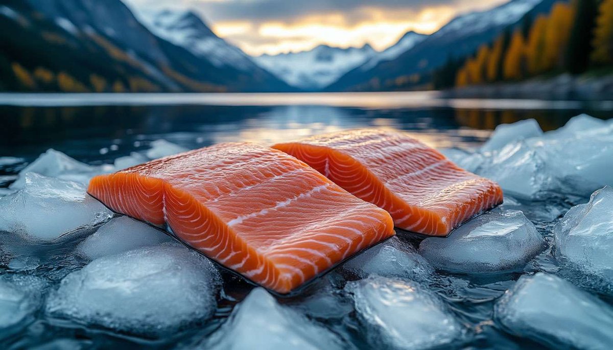 Visual guide: wild and farmed salmon compared on ice—spot the difference.