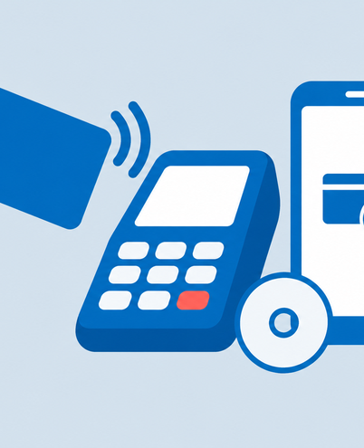 a payment card tapping a terminal, a phone with a simple payment icon and one krone coin