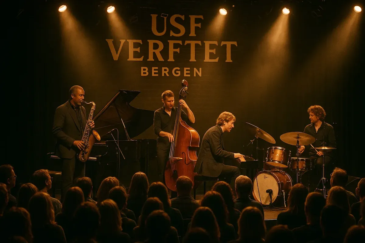 Modern concert hall at USF Verftet in Bergen hosting a jazz evening with a full audience
