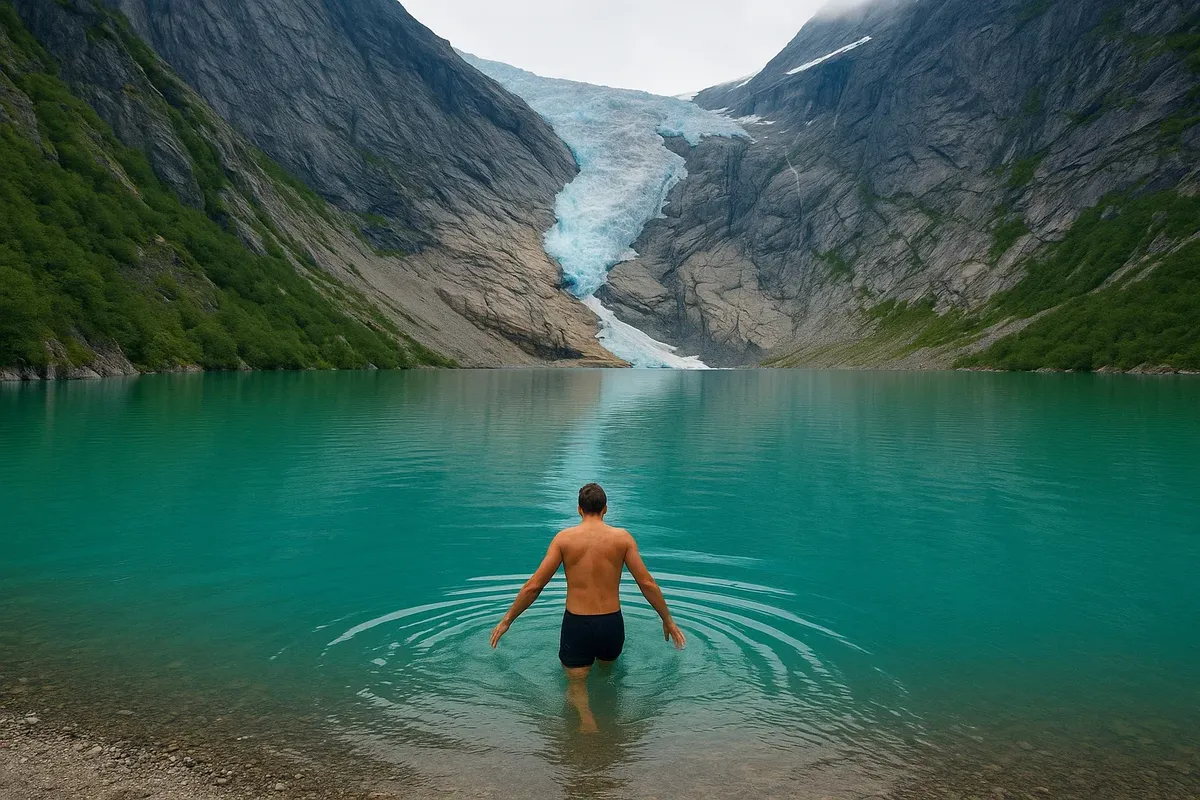 Briksdalsbreen glacial lake – scenic icy swim spot in Jostedalsbreen NP