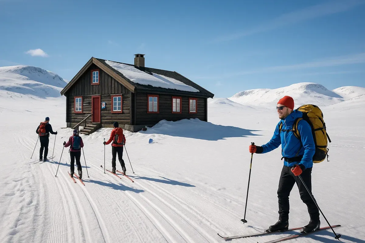 Popular DNT hut stop for ski-tourists in spring Hardangervidda