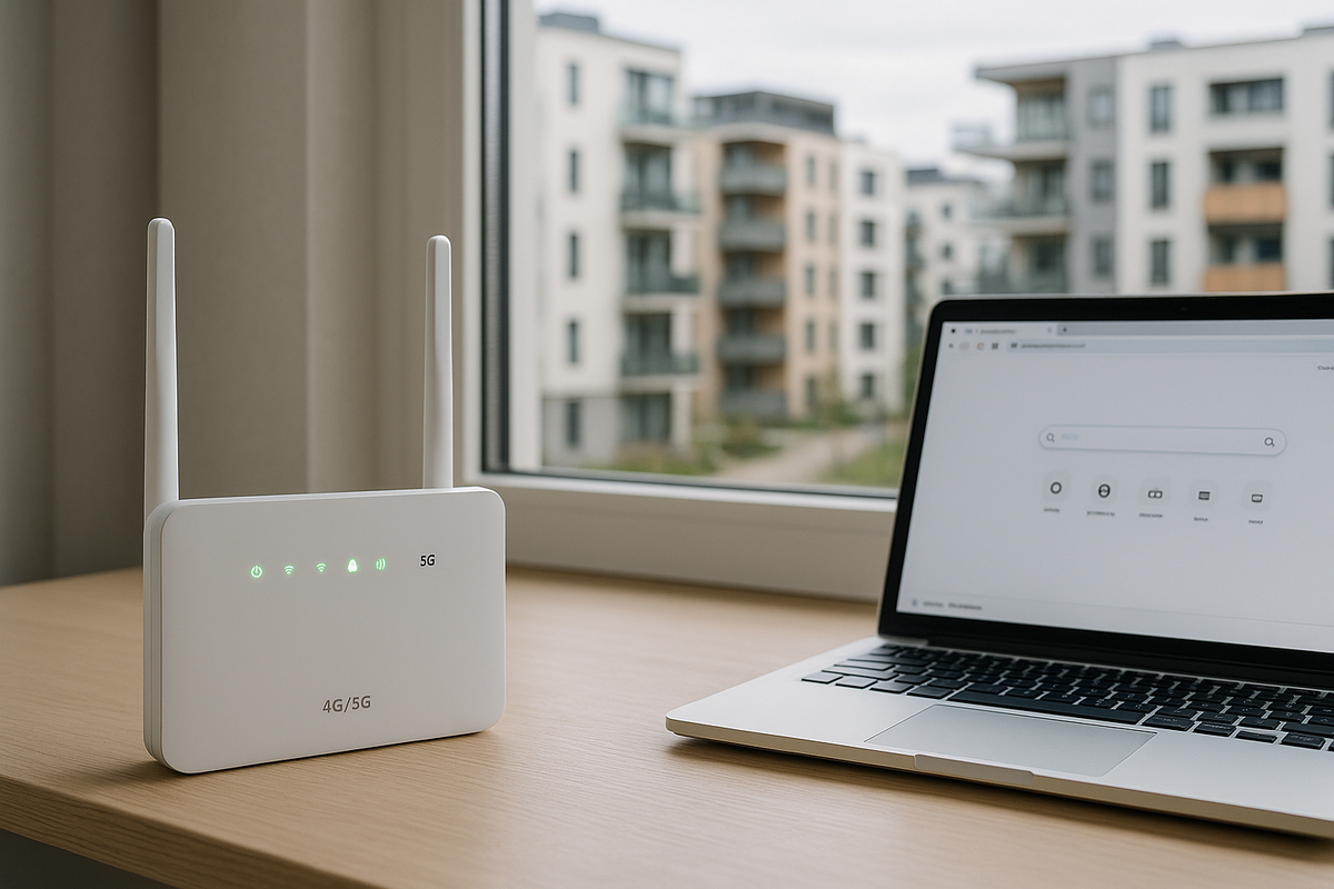 4G/5G-ruter og bærbar PC i et norsk hjem
