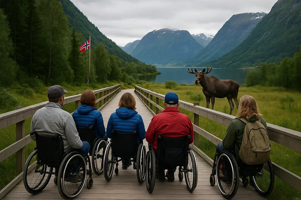 Wildlife watching from accessible boardwalk with a moose visible in the distance