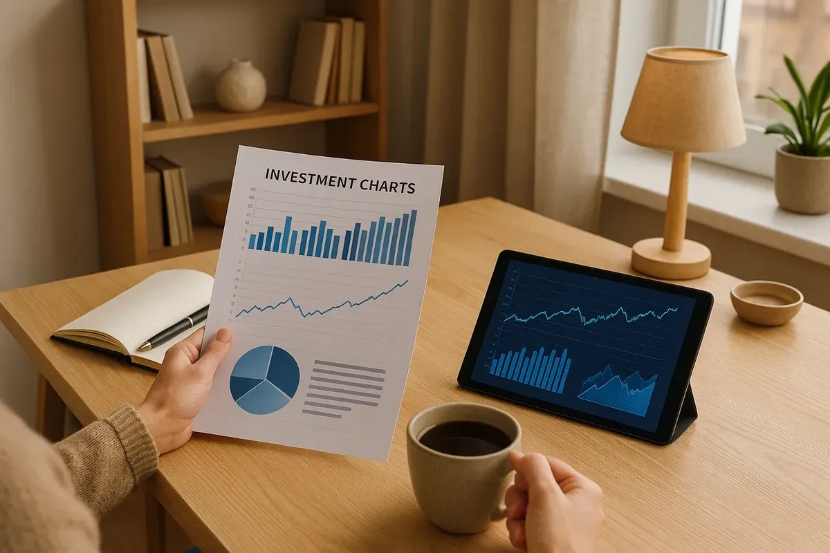 Investor in Norway analyzing growth charts and balancing portfolio