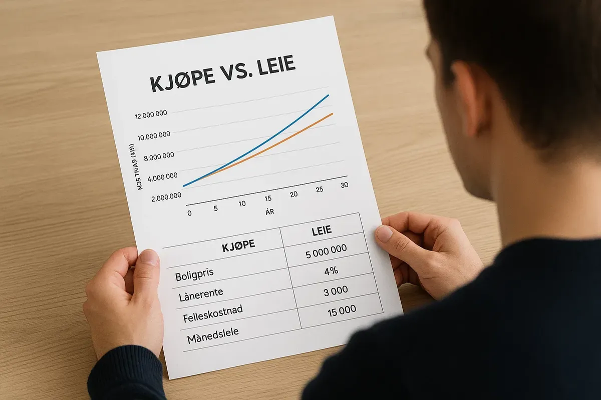 Close-up of hands holding a printed chart comparing buying and renting costs
