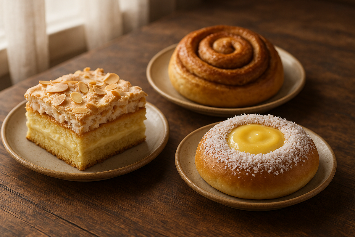 Hero trio showcasing Norway’s signature desserts on a cozy Nordic tabletop.