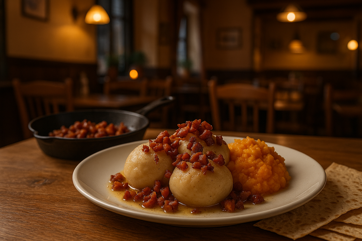 Classic raspeballer with bacon and rutabaga mash in a small-town Norwegian eatery.
