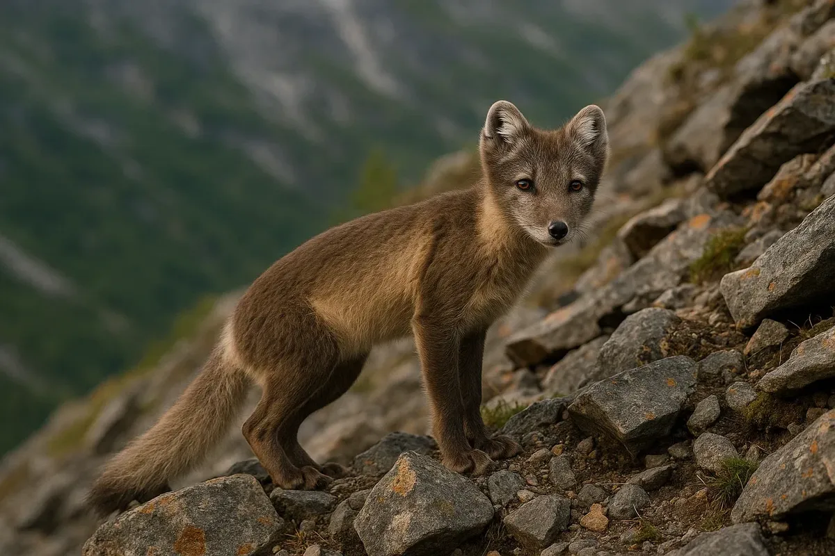 Close-up of arctic fox in tundra environment, Reisa National Park, Norway