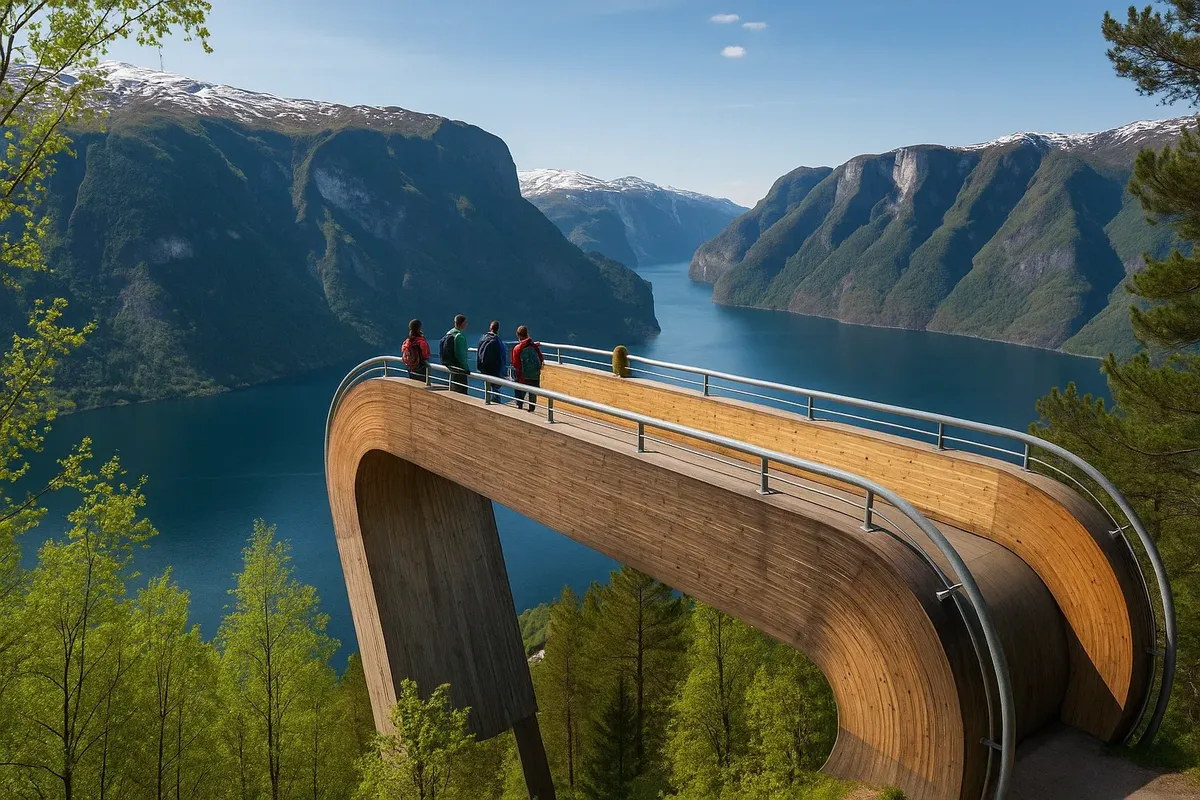 Stegastein viewpoint near Flåm, perfect for a short hike from Bergen in a 48h trip