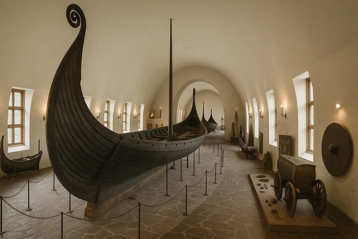 The Viking Ship Museum in Oslo displaying original Viking ships and historical artifacts from the 9th–10th centuries.
